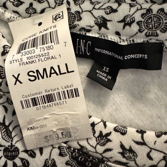 INC X-Small Sweatshirt Top Floral Crew Neck Puff Sleeves Elastic Waist Stretch - Picture 7 of 9